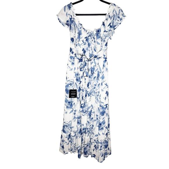 Lulus Women's Delightfully Sweet White Floral Off The Shoulder Midi Dress NWT XL - Picture 6 of 14